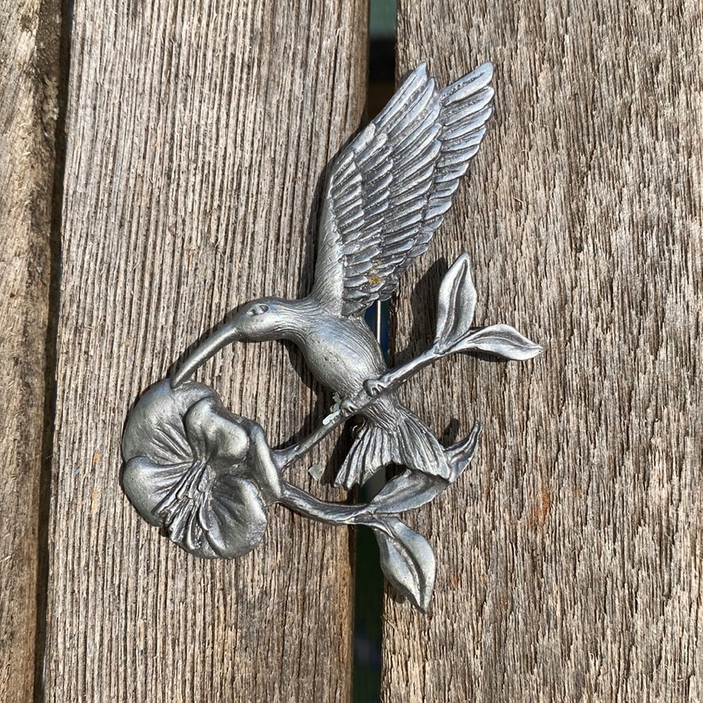 Pewter Brooch SPOON 3825 Hummingbird And Flower 🌺